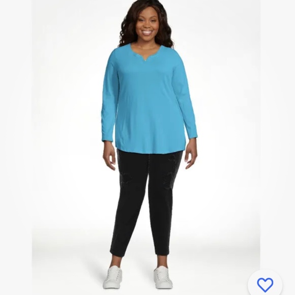 Just My Size Blue Split V-Neck Women’s Lightweight LS Tunic Top 3X NEW - Picture 6 of 6